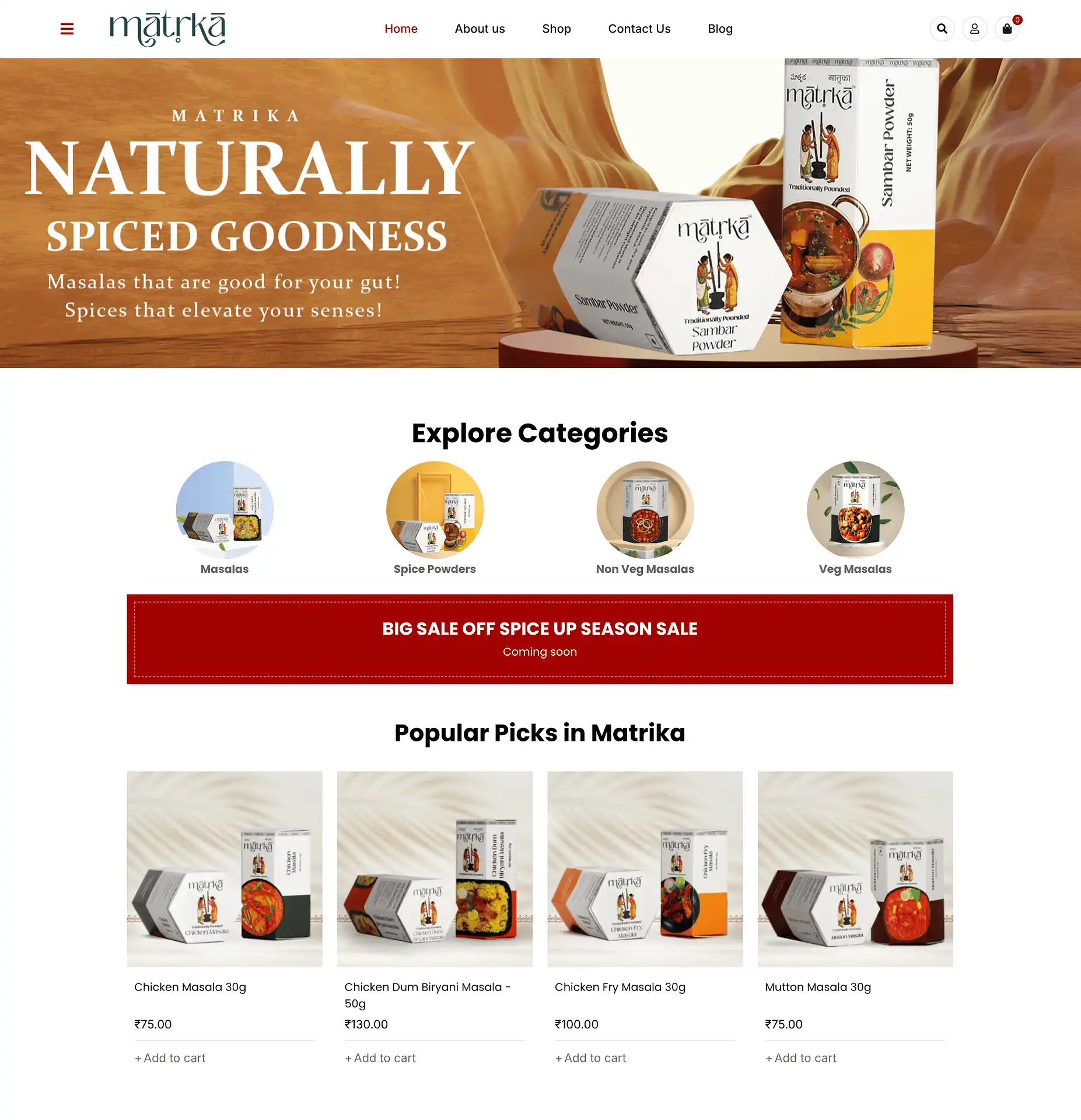 Matrika Foods e-commerce website